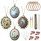 4 Packs Embroidery Necklace Kits, Embroidery Pendant Kit Mini Cross Stitch Kit with 4 Hoops, Necklace, Pendant, Stamped Pattern Cloth, Instructions, etc., Embroidery Kits for Adults